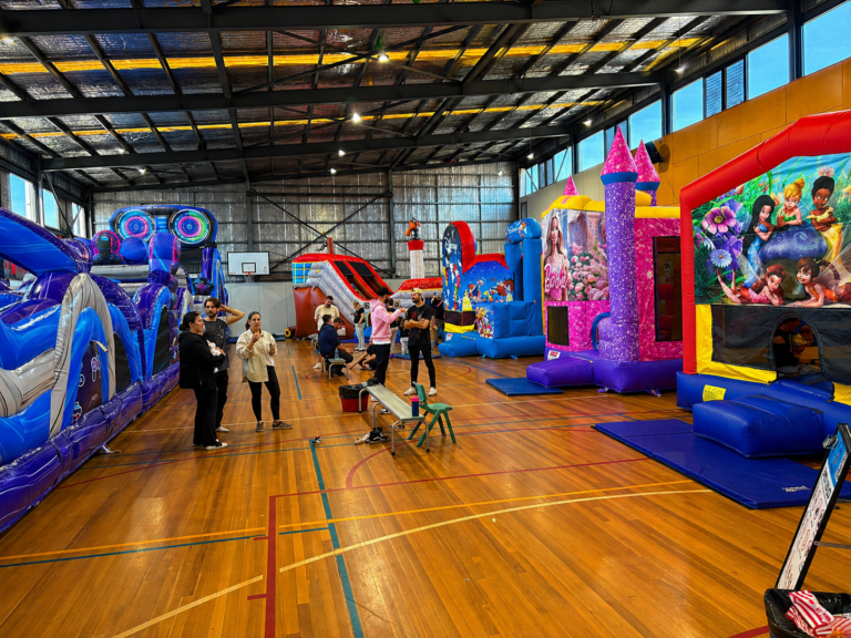 indoor jumping castle and inflatable obstacle course setup at event in Drouin with multiple inflatables