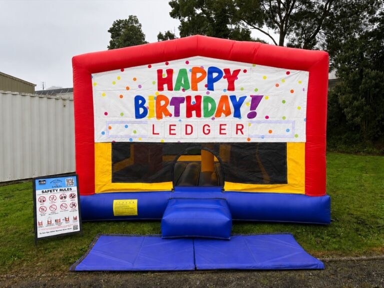 Personalised birthday jumping castle set up in Warragul for Ledger's 1st birthday party.